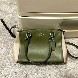 Small olive green/cream COACH purse